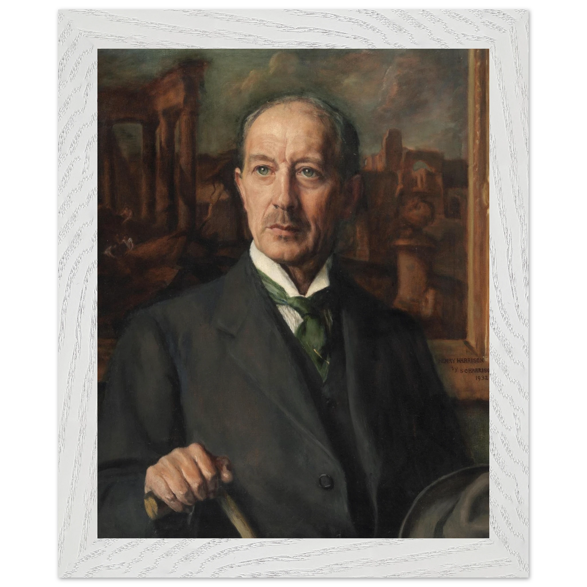 Portrait of Henry Harrison by his sister Sarah Cecilia Harrison, art print in a white frame, 20x25 cm