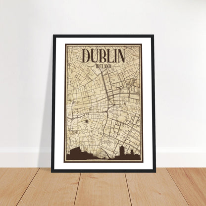 Affiche encadrée vintage de la carte de la ville de Dublin, Irlande