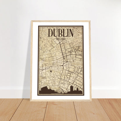 Affiche encadrée vintage de la carte de la ville de Dublin, Irlande