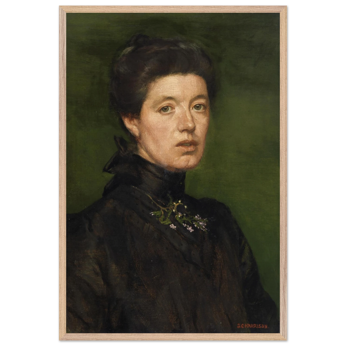 Self-portrait by Sarah Cecilia Harrison, art print in a wood frame, 60x90 cm