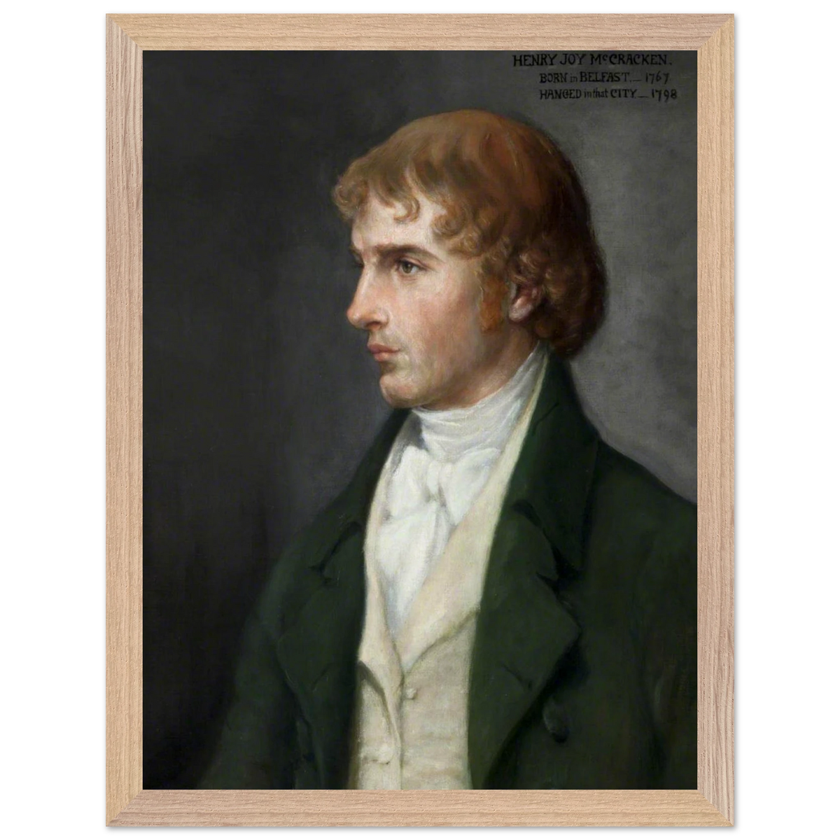 Portrait of Henry Joy McCracken by Sarah Cecilia Harrison, art print in a wood frame, 30x40 cm