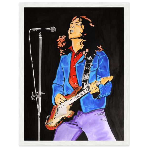 Rory Gallagher with this framed art print. Capturing his electrifying stage presence, it infuses your space with music history. A must-have for fans and collectors, 
