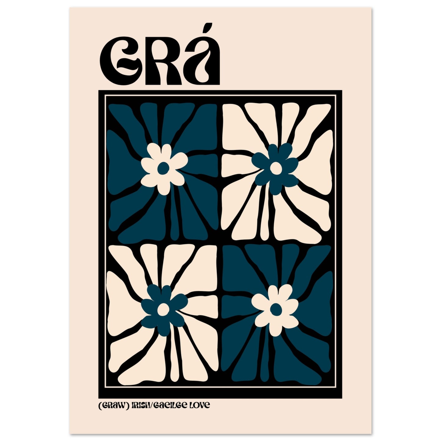 Grá Irish language print — floral 'love' poster, fine art