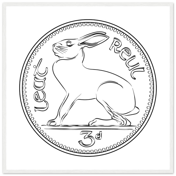 Old Threepence Coin Irish Hare Print