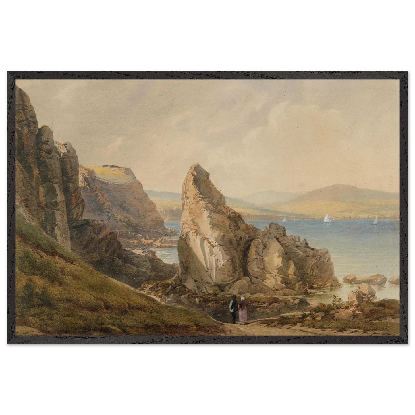 A Bay near Howth framed wall art displayed in a living room with Irish coastal theme