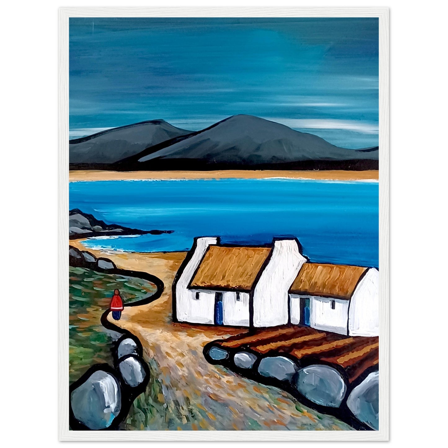 Connemara Lakes Cottage 60x80 cm Irish art print in white frame