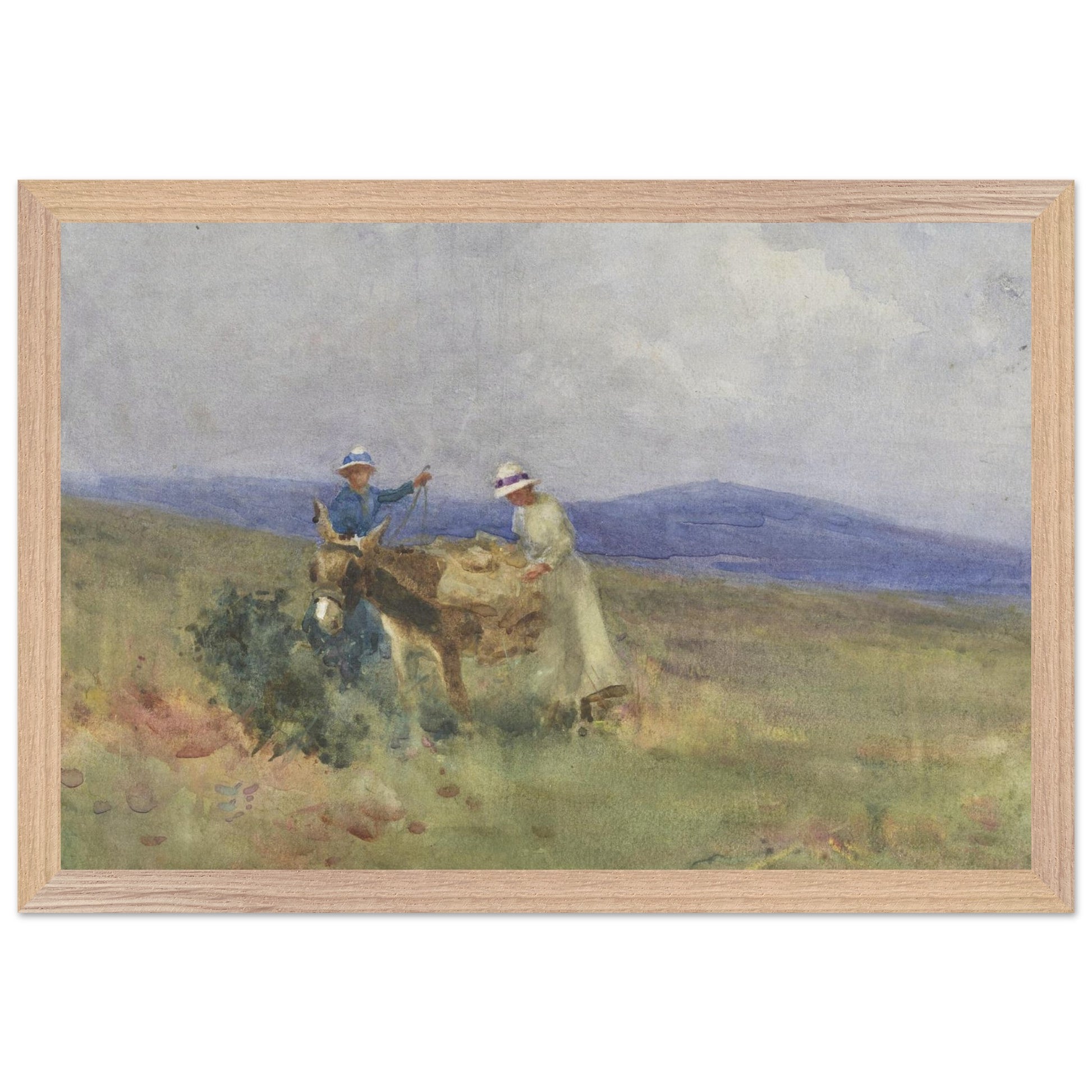 Framed 30x45 cm print of Unpacking the Picnic by Mildred Anne Butler in wood frame
