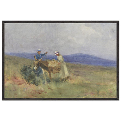 Framed 60x90 cm print of Unpacking the Picnic by Mildred Anne Butler in black frame
