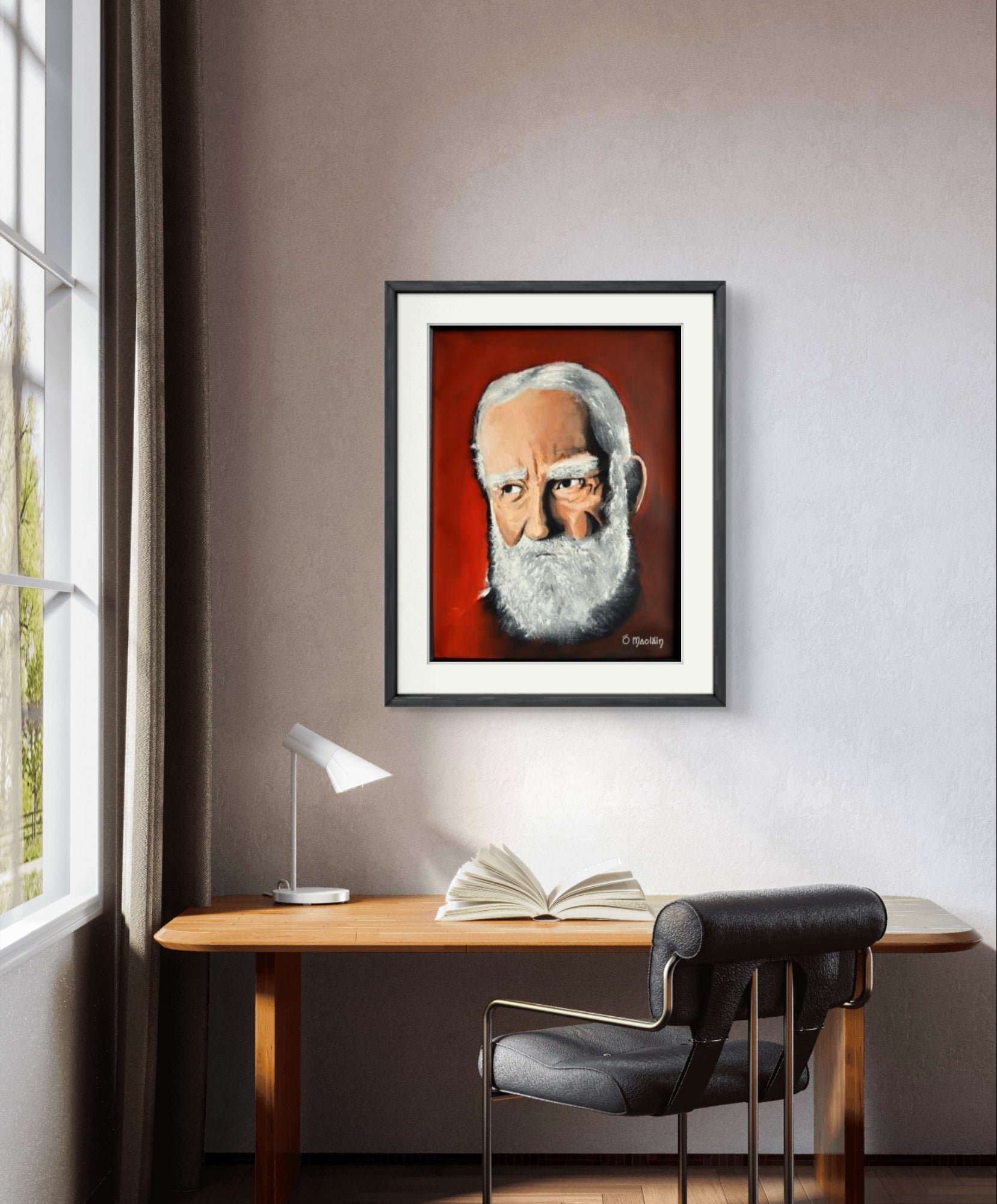 George Bernard Shaw gerahmtes Originalgemälde