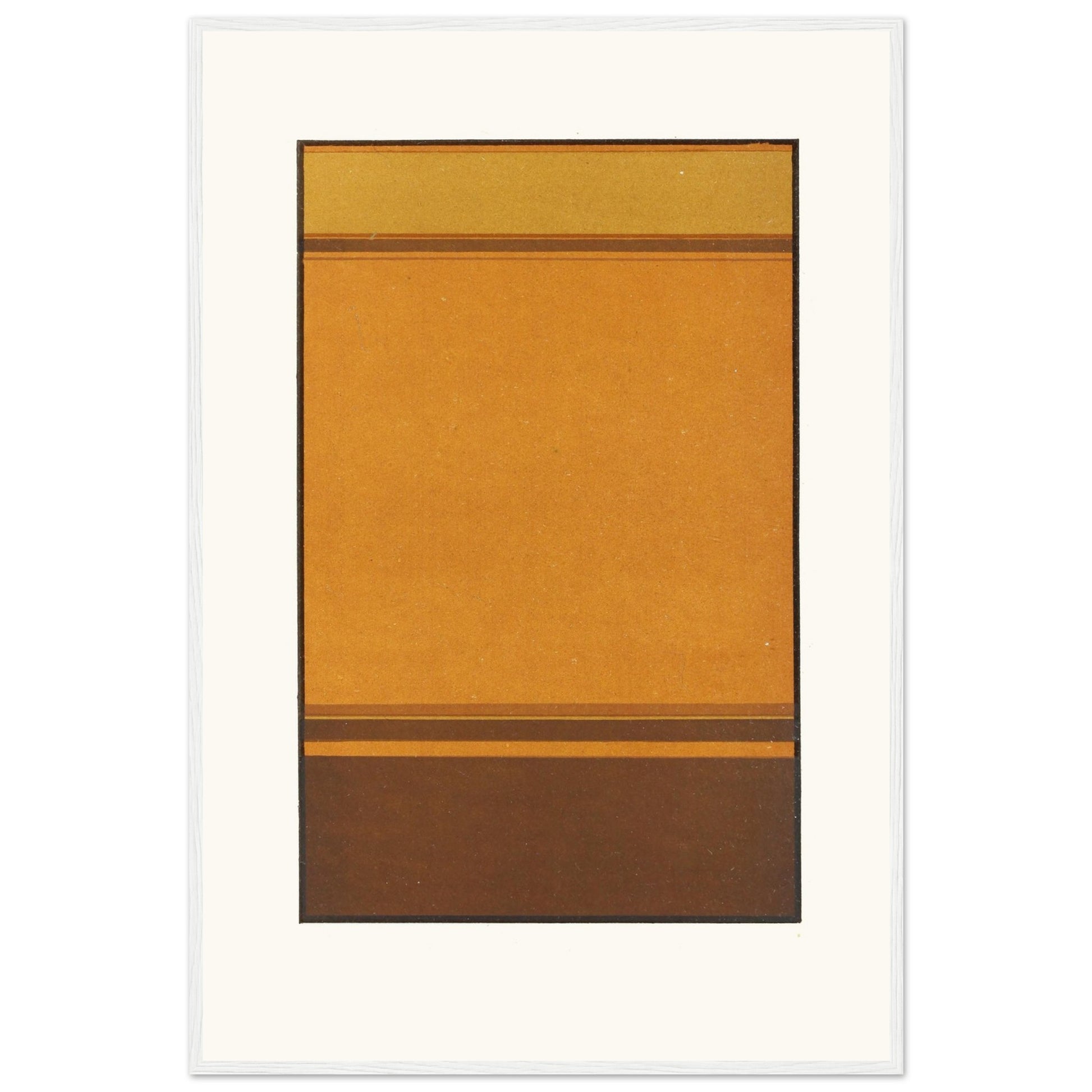 Large 60×90 cm framed abstract artwork in white frame, warm ochre and brown tones by James Ward.