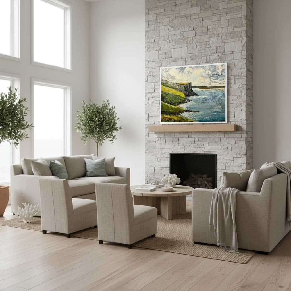 Impression encadrée de la baie de Murlough et de Fair Head, sur la côte d'Antrim, réalisée par un artiste irlandais