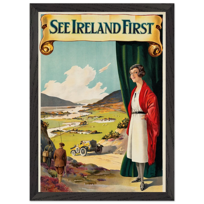 See Ireland First vintage Irish travel poster in black frame – museum-quality collector’s art print