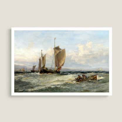 Trawlers Leaving Port by Edwin Hayes – unframed vertical art print on premium matte paper, 60×90 cm Unframed fine art print of ‘Trawlers Leaving Port’ by Edwin Hayes laid flat against a light neutral background, crisp edges, premium matte texture visible, editorial product photography.