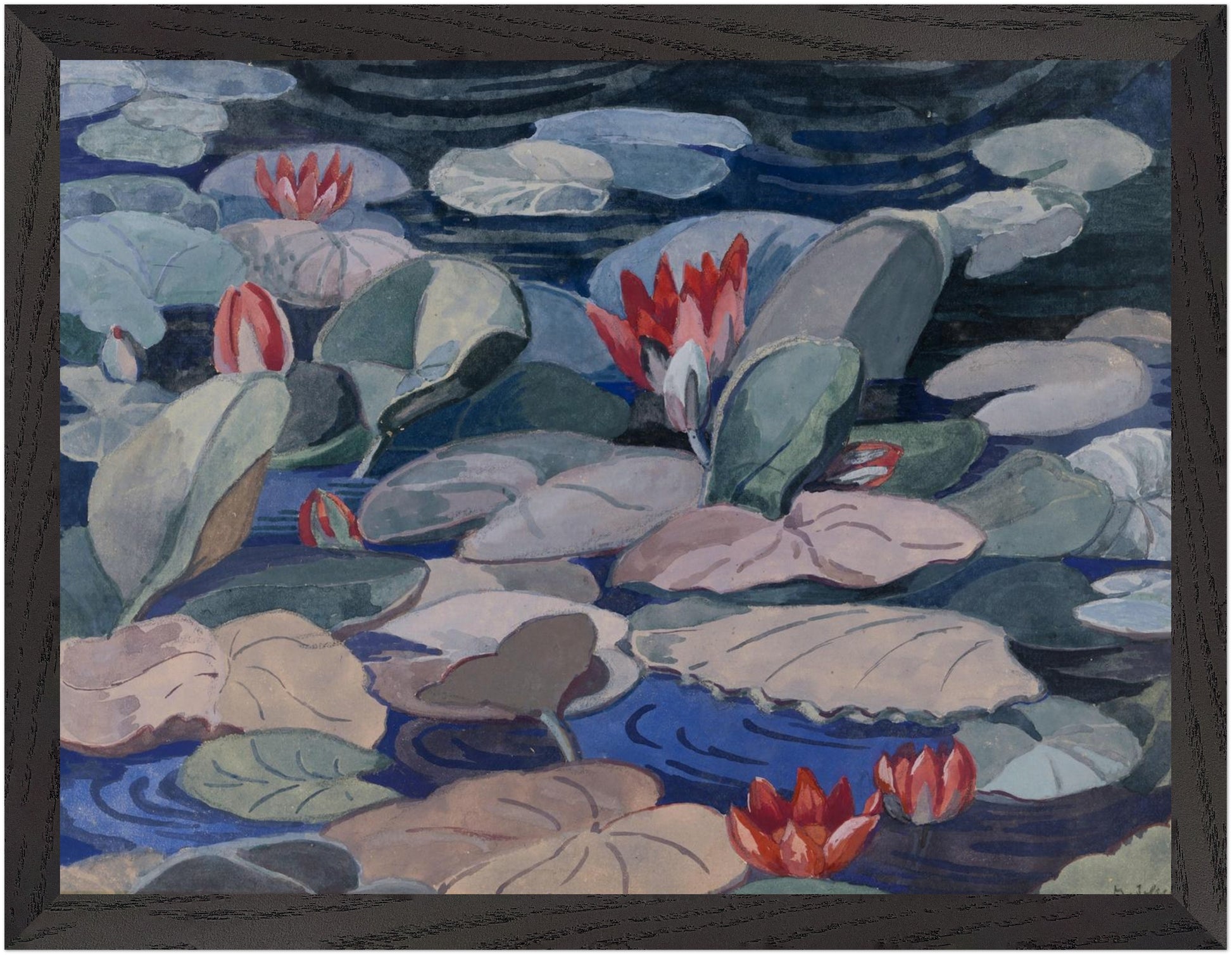 A Water-Lily Pond (c.1919) by Mainie Jellett in black gallery frame, Irish modernist art print, 30×40 cm