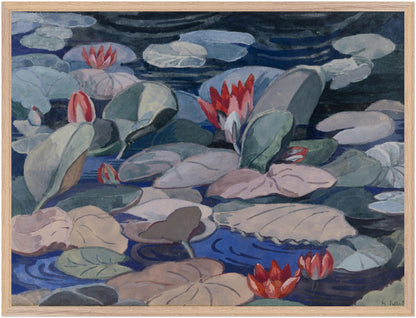 A Water-Lily Pond (c.1919) by Mainie Jellett in wood gallery frame, large Irish modernist art print, 60×80 cm