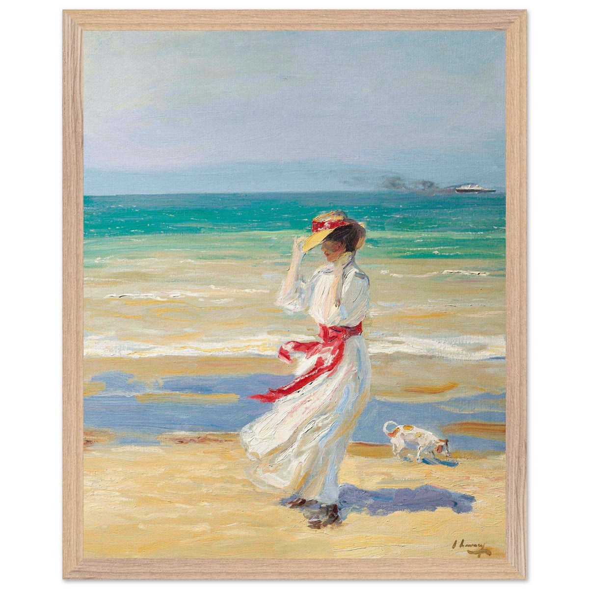 A Windy Day by Sir John Lavery framed print in a natural oak frame