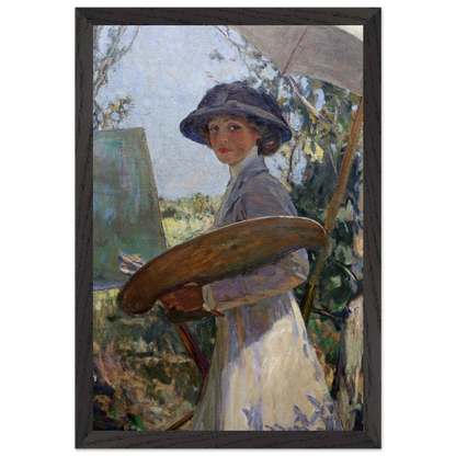 Mrs Lavery Sketching (1910) by Sir John Lavery, art print in a black frame, 30x45 cm
