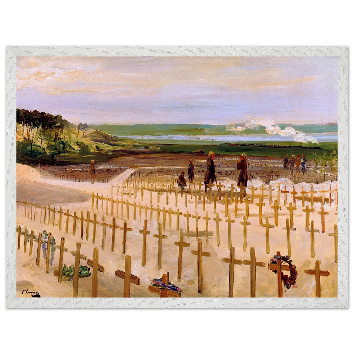 The Cemetery, Étaples (1919) by Sir John Lavery, art print in a white frame, 45x60 cm