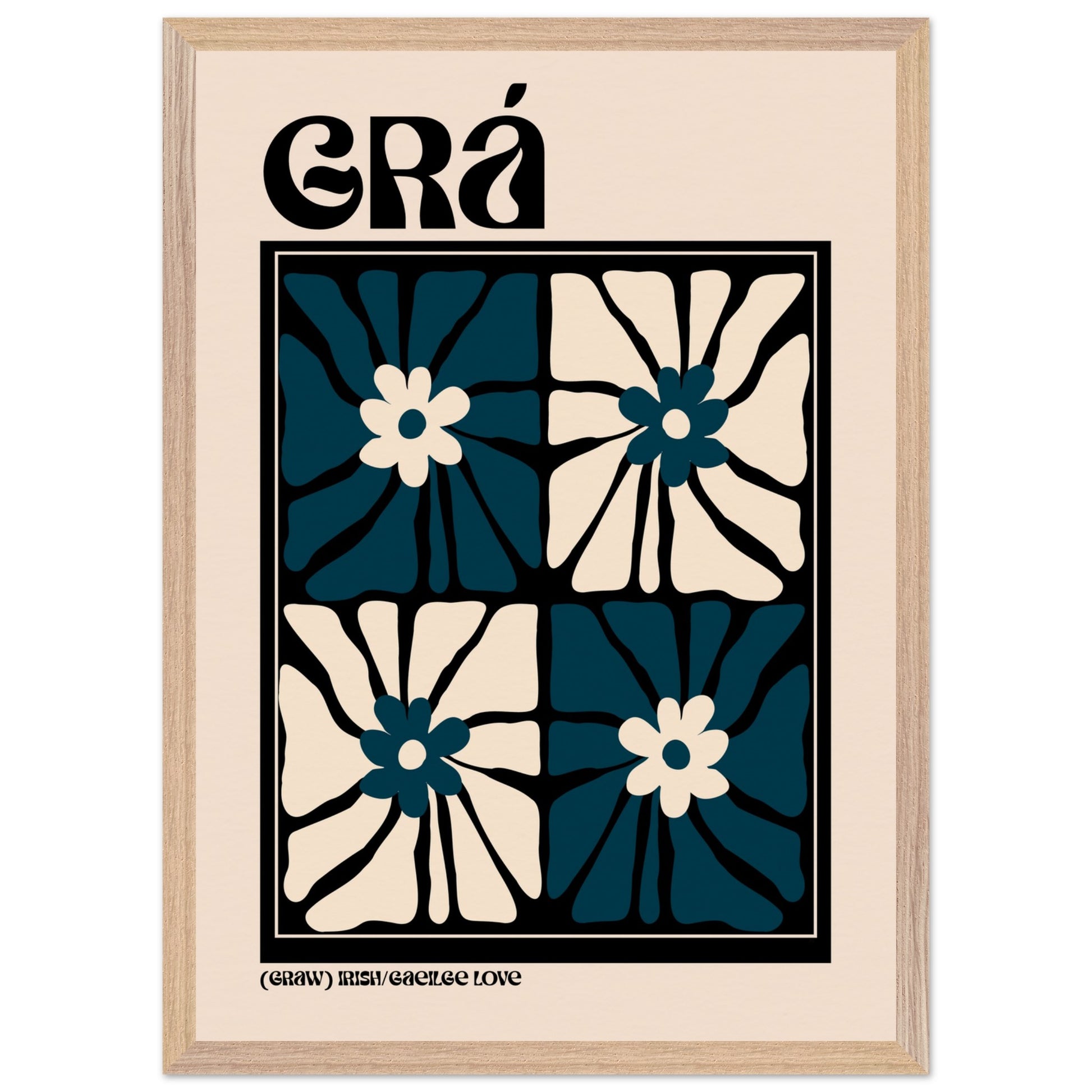 Grá Irish 'love' art print — minimalist navy and cream design by Buy Irish Art