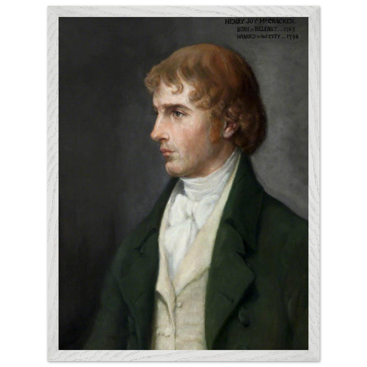 Portrait of Henry Joy McCracken by Sarah Cecilia Harrison, art print in a white frame, 45x60 cm