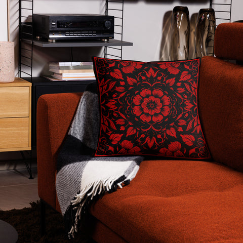 Crimson Bloom: Red Floral Elegance Cushion