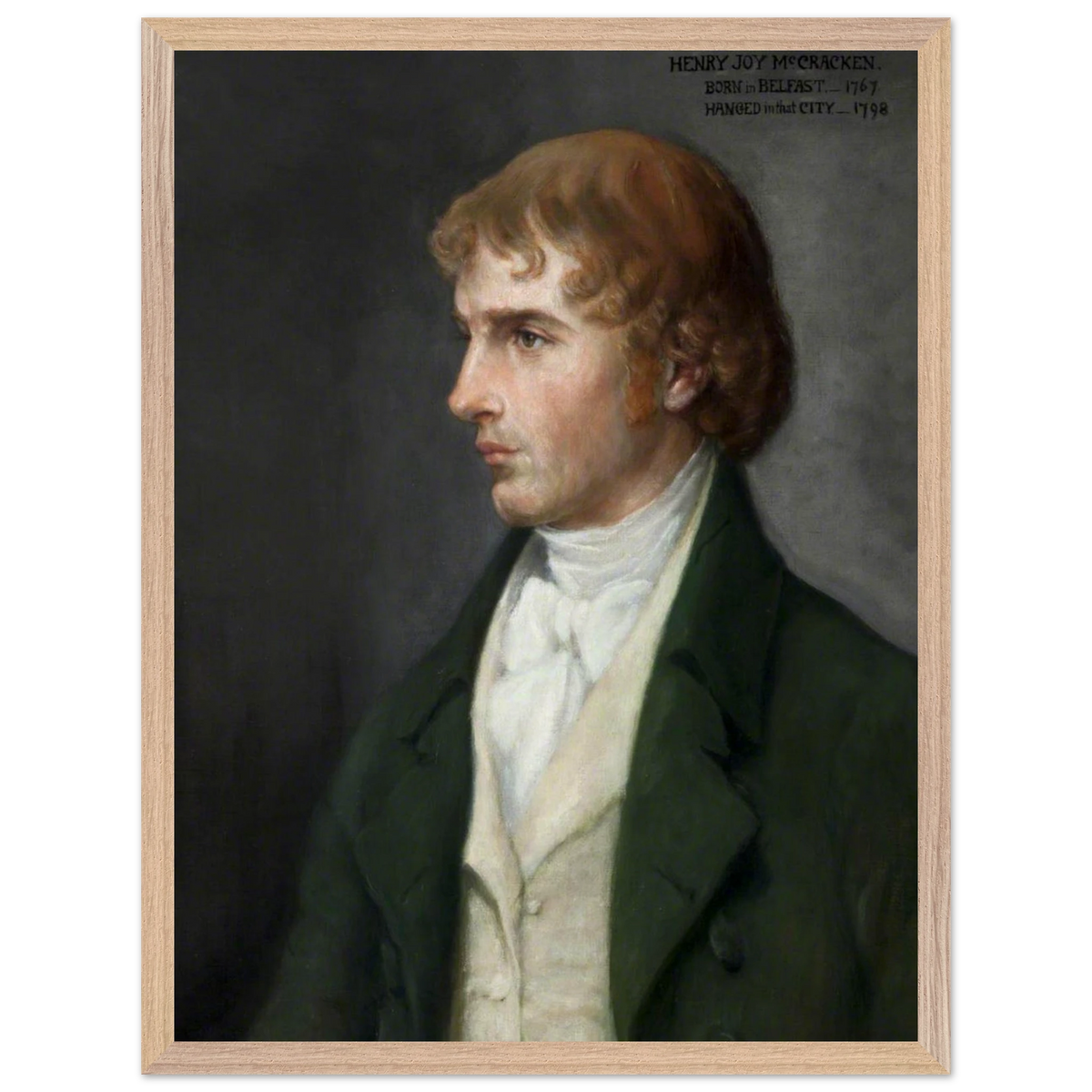 Portrait of Henry Joy McCracken by Sarah Cecilia Harrison, art print in a wood frame, 45x60 cm