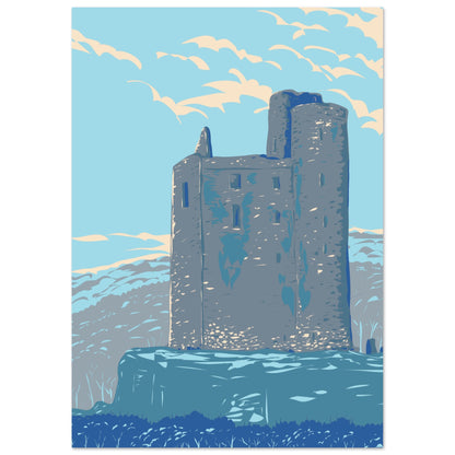 Ballinalacken Castle County Clare vintage-style poster print, straight-on view of the artwork