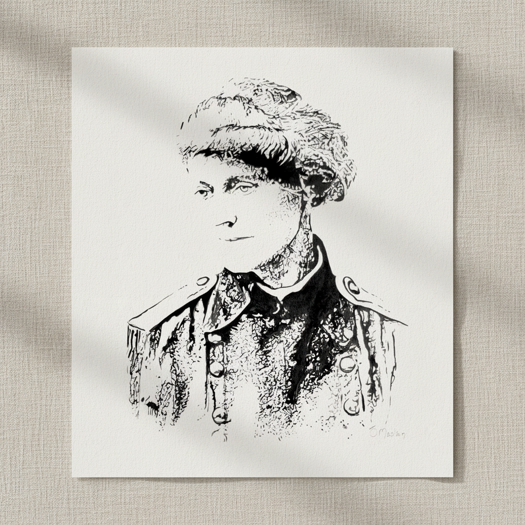 Constance Markievicz portrait unframed print lying on a linen background in soft shadow