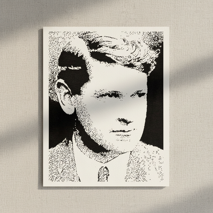 Michael Collins portrait unframed print on textured paper against a linen background