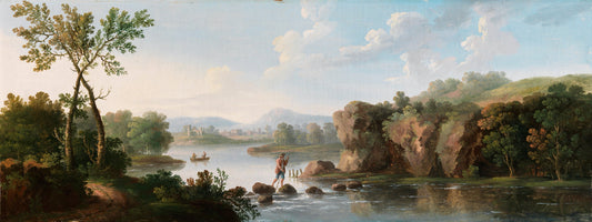 A Landscape with a Man Fording a Stream, oil painting by George Barret, late 1740s