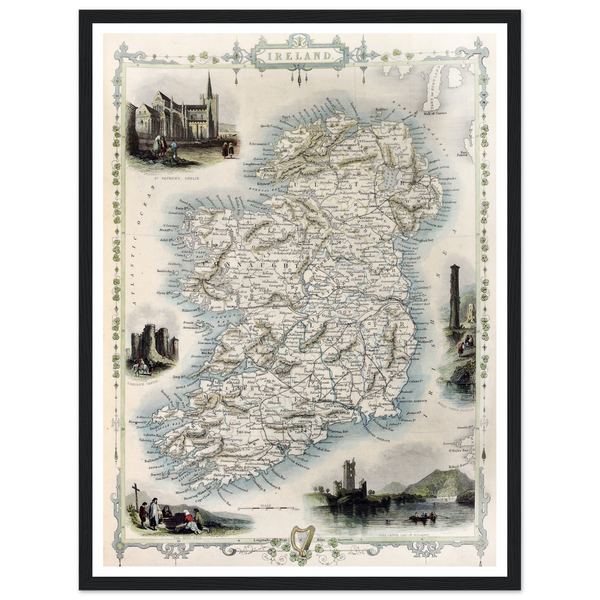 Old Map of Ireland, Vintage Antique Reproduction Framed Print