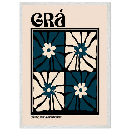 Grá Irish 'love' quote print — minimalist floral design in navy, cream and black