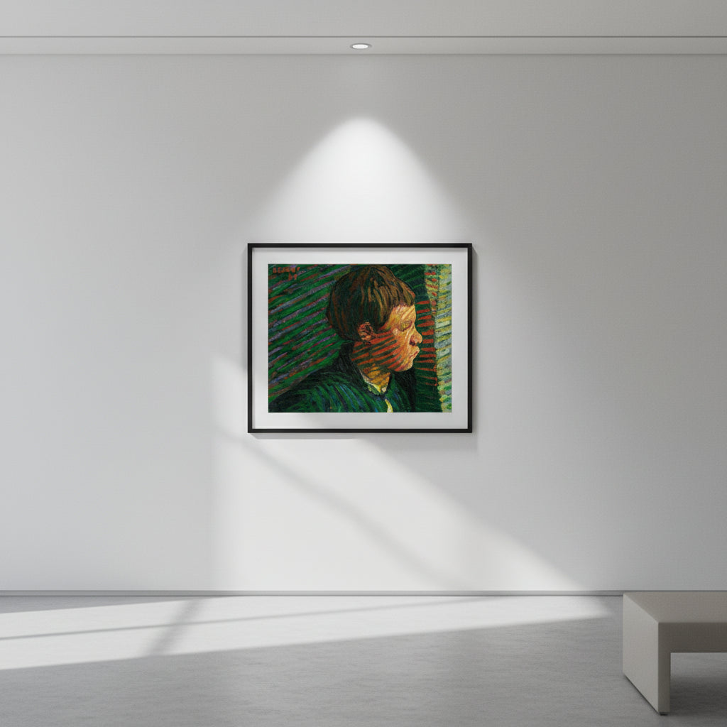 Breton Boy in Profile by Roderic O'Conor in a black frame on a white gallery wall