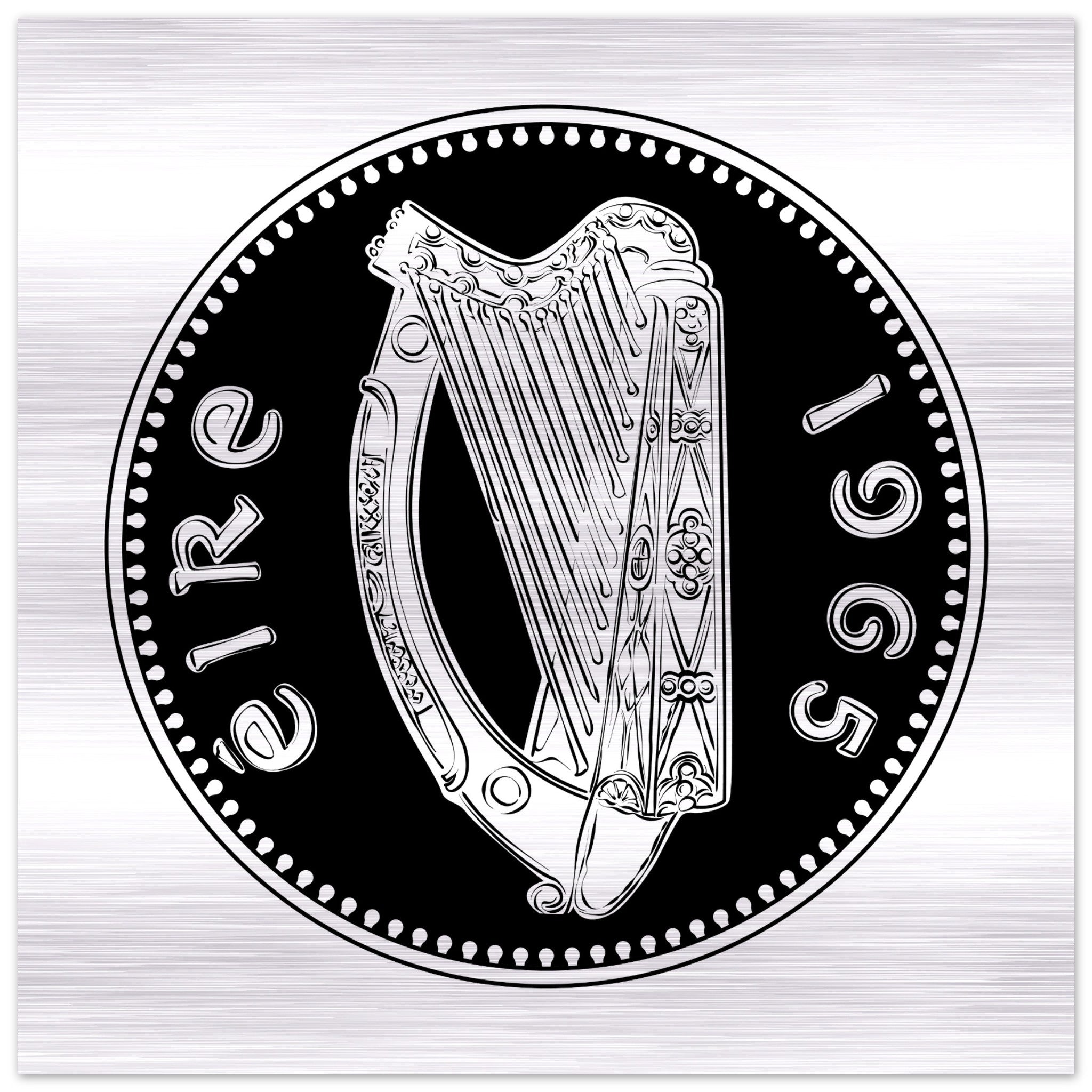 Old Irish Money Penny Celtic Harp Brushed Aluminum Print
