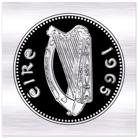 Old Irish Money Penny Celtic Harp Druck aus gebürstetem Aluminium