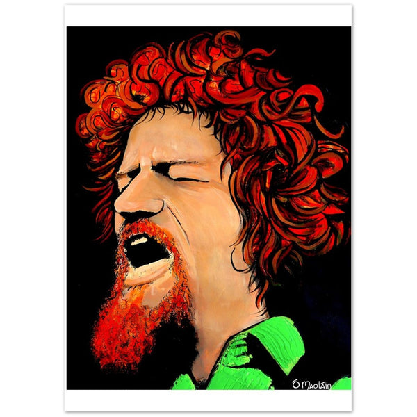 Working Class Hero is an open edition giclee print by Irish artist Ó Maoláin. This art print depicts Luke Kelly who was an Irish singer, folk musician and actor from Dublin, Ireland. Born into a working-class household in Dublin city, Kelly moved to England in his late teens and by his early 20s had become involved in a folk music revival. Buy Irish Art