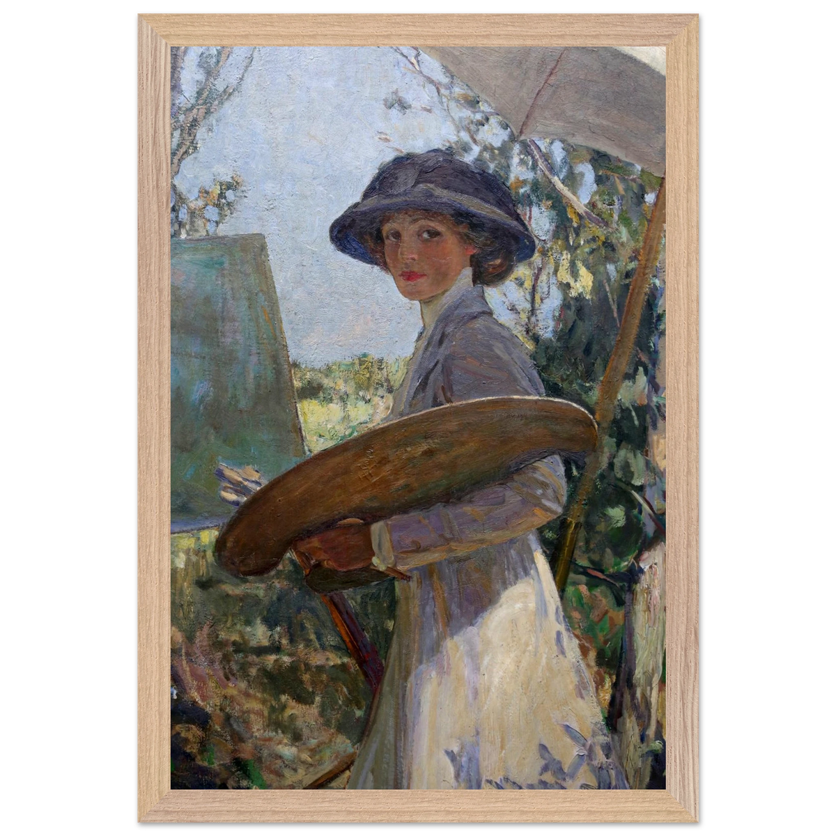 Mrs Lavery Sketching (1910) by Sir John Lavery, art print in a wood frame, 30x45 cm