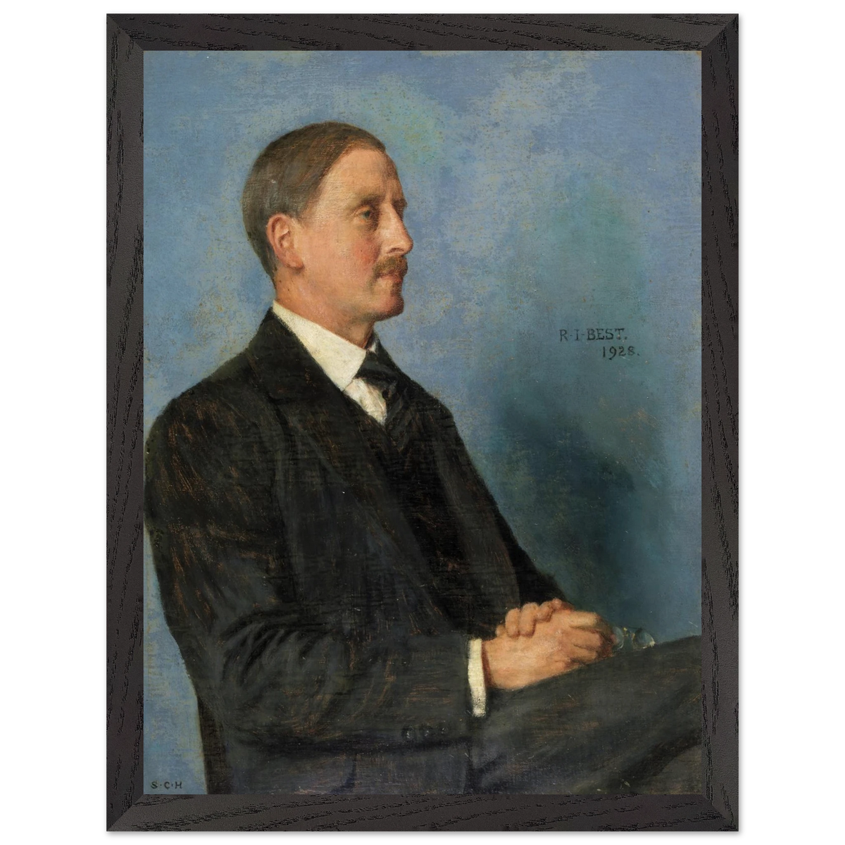 Portrait of Richard Irvine Best by Sarah Cecilia Harrison, art print in a black frame, 30x40 cm