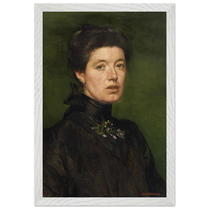 Self-portrait by Sarah Cecilia Harrison, art print in a white frame, 30x45 cm