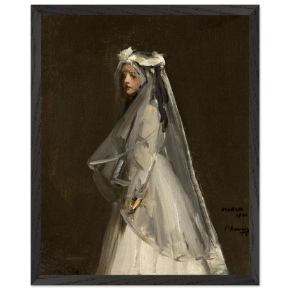 Eileen, Her First Communion (1901) by Sir John Lavery, art print in a black frame, 40x50 cm