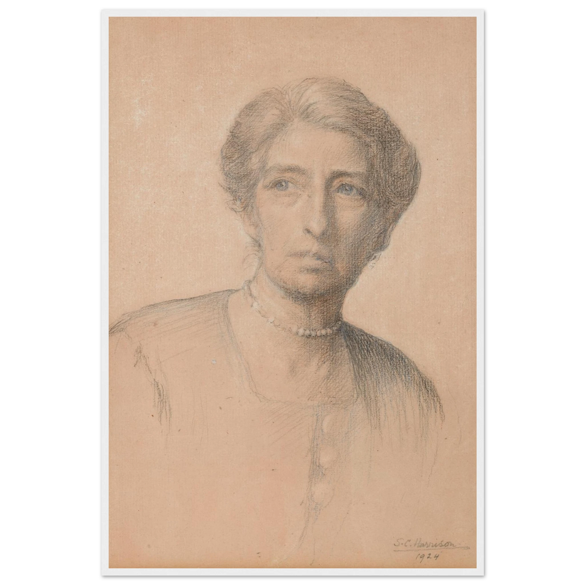 Drawing of the pianist Edith Best, née Oldham, by Sarah Cecilia Harrison, art print in a white frame, 60x90 cm