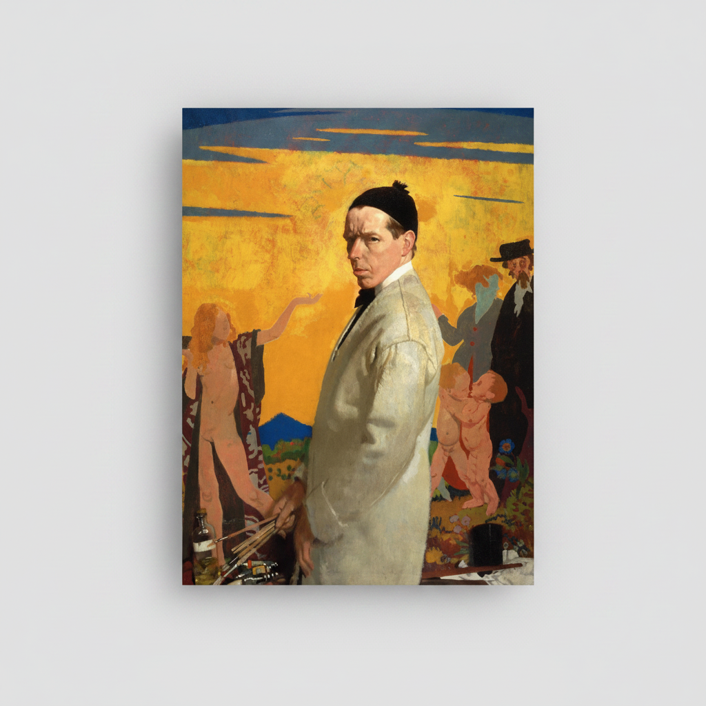 Self-Portrait with Sowing New Seed by William Orpen, small unframed print on a grey backdrop