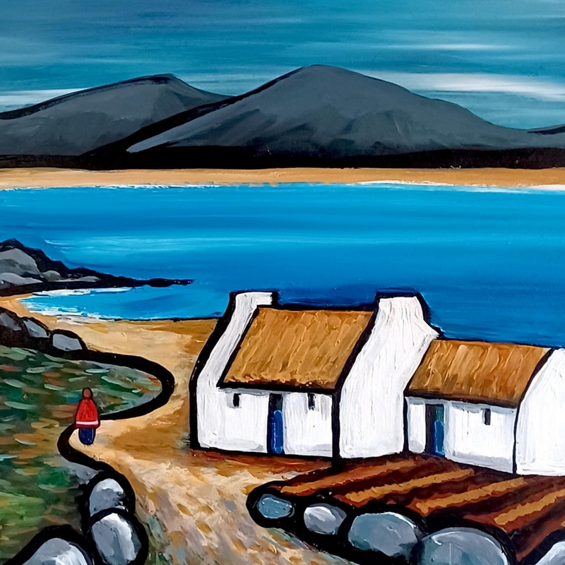 Connemara Lakes Cottage by Ó Maoláin, Irish landscape fine art print featuring a rural cottage by the water