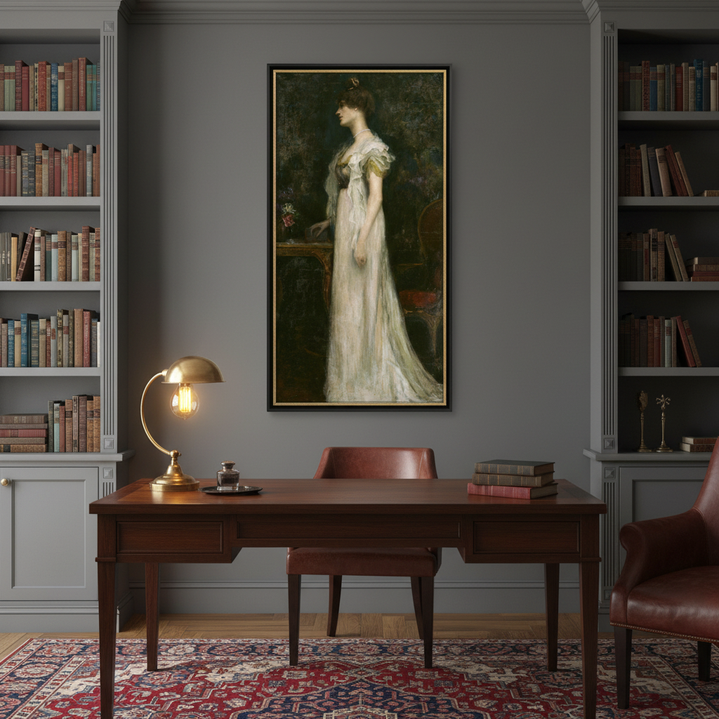 Countess Markievicz canvas art print in traditional home study with bookshelves