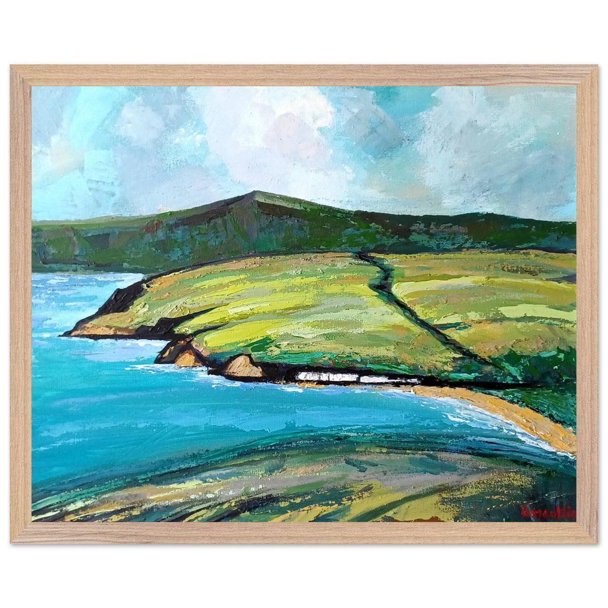 Cushendun landscape print in a natural oak frame
