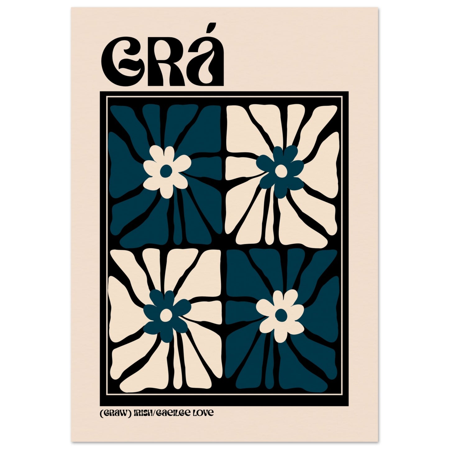 Grá as Gaeilge wall art — Irish word for love in a bold botanical typography print