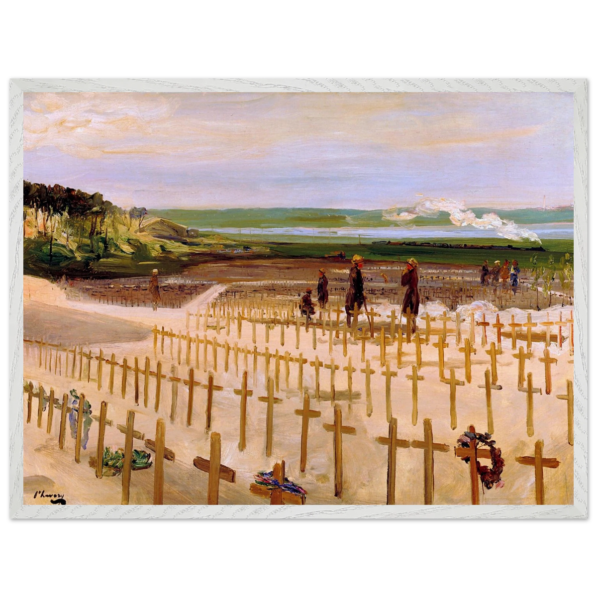 The Cemetery, Étaples (1919) by Sir John Lavery, art print in a white frame, 60x80 cm