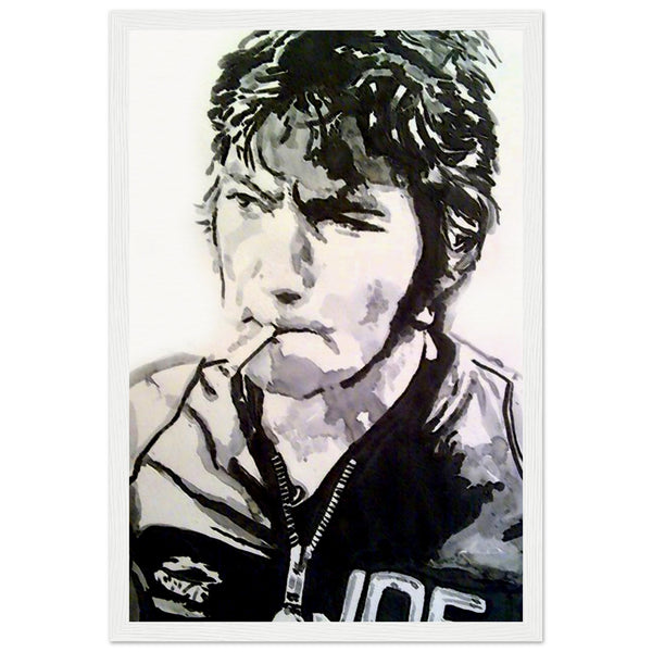 Celebrate the racing legend, Joey Dunlop, the iconic Northern Irish motorcyclist from Ballymoney, with our framed art print by B. Mullan. This captivating piece pays homage to his remarkable career and enduring legacy. Perfect for motorsport enthusiasts, fans of Joey Dunlop, or anyone who admires true determination and skill. Elevate your space with the spirit of a racing legend – order yours today and let Joey's charisma and speed grace your walls! 