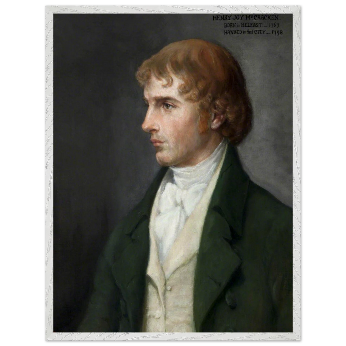 Portrait of Henry Joy McCracken by Sarah Cecilia Harrison, art print in a white frame, 60x80 cm