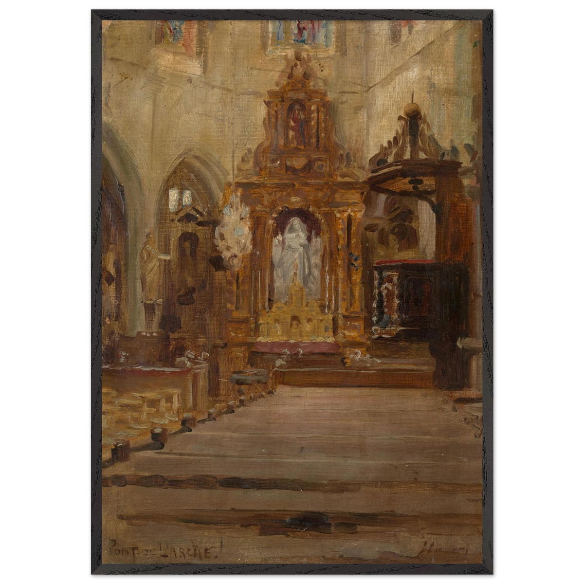 Nave of Notre-Dame-des-Arts, Pont-de-l'Arche, by Sir John Lavery, art print in a black frame, 70x100 cm